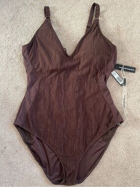 TA3 Plungey Ring One Piece Swimsuit Wavy Espresso 4X Regular Long NWT